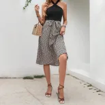 Sleeveless Color Block Halter Dress Crossed Neckline Elegant Design Perfect for Summer Events Wh