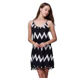 Backless Wave Pattern Maxi Dress Tassel Detail Sleeveless Lightweight Fabric Beachwear for Summe