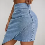High Waisted Ruffled Asymmetrical Denim Skirt Womens Fashion Comfortable Fit Versatile Style Who