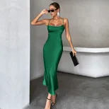Satin Slip Dress Solid Color Elegant Design Sleeveless Perfect for Parties and Gatherings Wholes