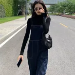 牛仔背带裤女韩版宽松减龄2023年新款时尚春秋直筒高腰连体裤长裤