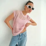 Lace Knit Sweater Vest Lightweight Sheer Round Neck Spring Summer Fall Fashion Wholesale Availab