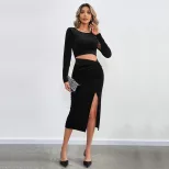 Velvet Bodycon Dress Sexy Hollow Out Split Design Long Sleeve Evening Party Wear Wholesale Avail