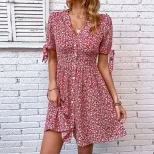 V Neck Floral Print Short Split Dress Summer Style Womens Casual Wear Wholesale Available privat