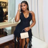 Elegant Backless Mini Dress Sexy Bodycon Silhouette V Neck Halter Neck Waist Cinching Perfect fo