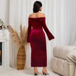Elegant Midi Dress Sexy Celebrity Style Wine Red Color Spring Summer Collection Wholesale Availa