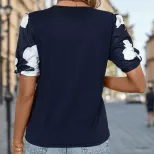 Casual Summer T Shirt Puff Sleeve Round Neck Printed Design Versatile Everyday Wear Wholesale Av