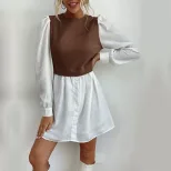 Color Block Long Sleeve Dress Round Neck Stylish Design Autumn Fashion Wholesale Available ready