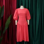 Plus Size Fashion Dress Ruffled Design Puff Sleeves Trendy Style Suitable for Casual Occasions W