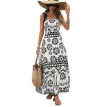 Bohemian Floral Print Backless Maxi Dress Adjustable Tie Straps Vintage Style Perfect for Summer