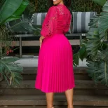 Plus Size Lace Hollow Out Pleated Dress Fashionable Elegant Sexy Perfect for Parties and Special