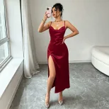 High Waist V Neck Sleeveless Split Maxi Dress Slim Fit Elegant Style Summer Fashion Wholesale Av