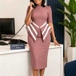 Elegant OL Bodycon Dress Fashionable 5 Point Sleeve Suitable for African and European Styles Who