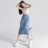 时尚牛仔半裙女小个子高腰半身裙夏复古开叉设计感a字中长款显瘦