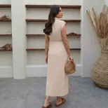 Khaki Womens Shirt Dress Elegant Casual Style Waist Defined Design factory direct