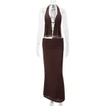 Halter Neck Cutout Top and High Waist Bodycon Skirt Set Sexy Design Spring Collection Womens Fas