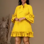 Plus Size Casual Dress Loose Fit Ruffle Sleeve Solid Color Perfect for Summer Outings Wholesale
