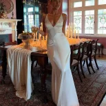 Summer Womens Satin V Neck Maxi Dress Slim Fit Elegant Waist Defining Perfect for Parties and Sp
