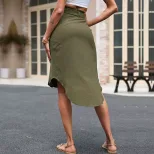 Womens Solid Color Asymmetrical Split Midi Skirt Fashionable Summer Style Perfect for Casual or