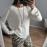 Womens Sheer Off Shoulder Long Sleeve T Shirt Soft and Sexy Lyocell Fabric Trendy Casual Wear Wh