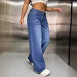 Wide Leg Denim Trousers Loose Fit High Waisted Flowy Design Casual Wear Street Style Wholesale A