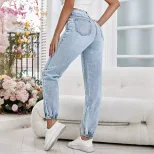 Womens Loose Fit Denim Pencil Pants Slimming Design Versatile Style Comfortable Fabric Casual We