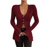 V Neck Long Sleeve Crop Top French Style Sexy Design Spring Summer Fashion Womens Casual Wear Wh