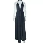 Fashionable Womens Solid Color Sexy Halter Bodycon Dress Backless V Neck Split Hem Evening Wear