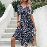 Summer Womens Leopard Print Dress Short Sleeve Casual Style Comfortable Fabric Wholesale Availab