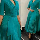 Plus Size African Dress Stylish Suit Collar Pleated Waist Design Fall Winter Collection Wholesal