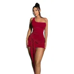 Red Bodycon Dress One Shoulder Strap Sexy Fit Short Length Spring Summer Fashion for Parties Who