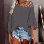 Womens Casual Loose Top Off Shoulder Design Solid Color Autumn Winter Style Wholesale Available