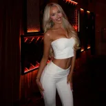 Chic Womens Two Piece Set Strapless Crop Top High Waisted Pants Stylish Form Fitting Solid Color