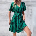 Fashionable Womens V Neck Dress Comfortable Fabric Elegant Style Suitable for Casual Occasions W