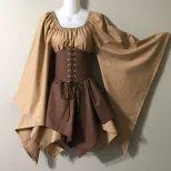 Renaissance Style Long Sleeve Dress Bell Sleeves Patchwork Design Elegant Fabric Perfect for Eve