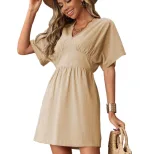 Womens Casual Loose V Neck A Line Dress Elastic Waist Short Sleeve Comfortable Fabric Perfect fo
