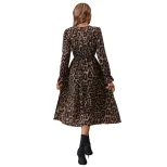 Leopard Print Dress Fashionable Floral Design Round Neck Short Sleeve Perfect for Summer Events
