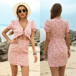 Floral Bodycon Dress V Neck Short Sleeve Summer Style Perfect for Parties and Casual Outings Who