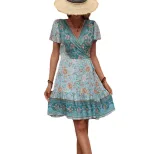 Bohemian Floral Geometric Print Maxi Dress Summer Style Tie Waist Comfortable Fabric Perfect for