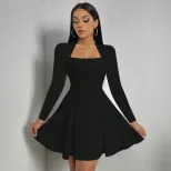 Elegant Womens Dress Square Neck Slim Fit Short Length Spring Summer Fashion Wholesale Available