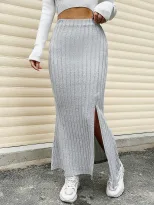 Elegant Midi Skirt High Split Bodycon Fit Chic Style Perfect for Office Wear Available for Whole