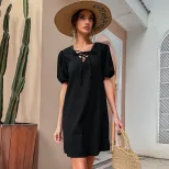 Summer Casual Loose Black Cotton Linen Dress Simple Retro Style Perfect for Everyday Wear Wholes
