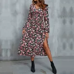 Floral Print Split Maxi Dress Autumn Collection Elegant Design Comfortable Fabric Perfect for Ca