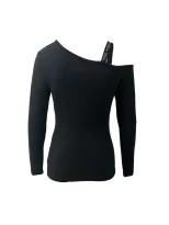 Womens Off Shoulder Top Sexy Rhinestone and Beaded Design Long Sleeve Solid Color Wholesale Avai