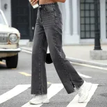 High Waisted Loose Fit Denim Trousers Slimming Design Trendy Style Comfortable Fabric Casual Wea