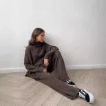 Womens Oversized Turtleneck Split Wool Sweater Set Cozy Knit Fabric Casual Style Perfect for Fal