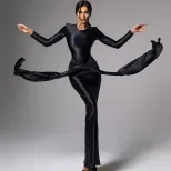 Solid Color Midi Dress Round Neck Long Sleeve Casual Style Streetwear Essential for Trendy Outfi