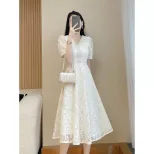 Lace Midi Dress for Women Elegant Fit and Flare Silhouette Summer Casual Wear Available in White and Apricot