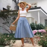 Elegant Long A Line Denim Skirt Slim Fit High Waist Classic Style Perfect for Casual Outings Who