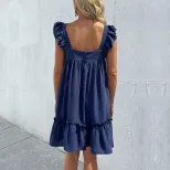 Womens Casual Beach Dress Short Loose Fit Spaghetti Straps Lightweight Fabric Summer Vacation We